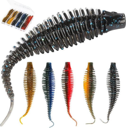 Soft Plastic Worm Fishing Lures Kit - Finesse TRD Stick Worms & Ned Rig Baits for Bass | Freshwater Soft Baits