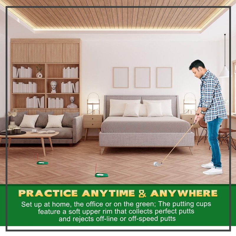Sotiff 1-2 Golf Putting Practice Cup Hole Training Aids Golf Accessories Training Putters with Plastic Flag for Adult Office Garage Yard Indoor Outdoor Practice