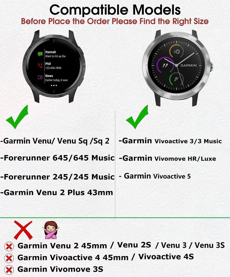 GARTOO Band for Garmin Vivoactive 5 Watch Bands, Garmin Venu/Sq/Sq 2/Forerunner 245/645 Music Band, Soft Denim Canvas with Genuine Leather Sweatproof Wrist Strap for Garmin Vivoactive 3 Men Women