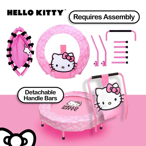 Hello Kitty Indoor Mini Trampoline with Handle for Toddlers, Round Jumping Mat, Pink