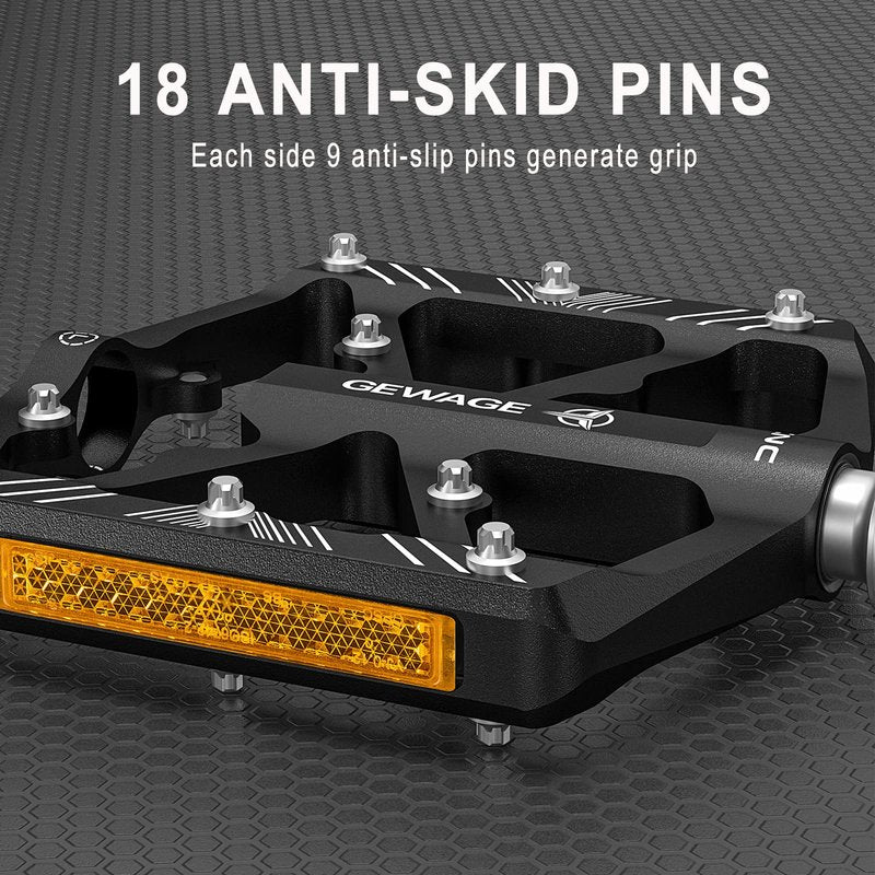Bike Pedals 9/16 Inch - Bicycle Pedals with Reflectors - 3 Sealed Bearings MTB Pedals Wide Platform Pedals for Mountain Bike, BMX, Road Bike Pedals (Black)