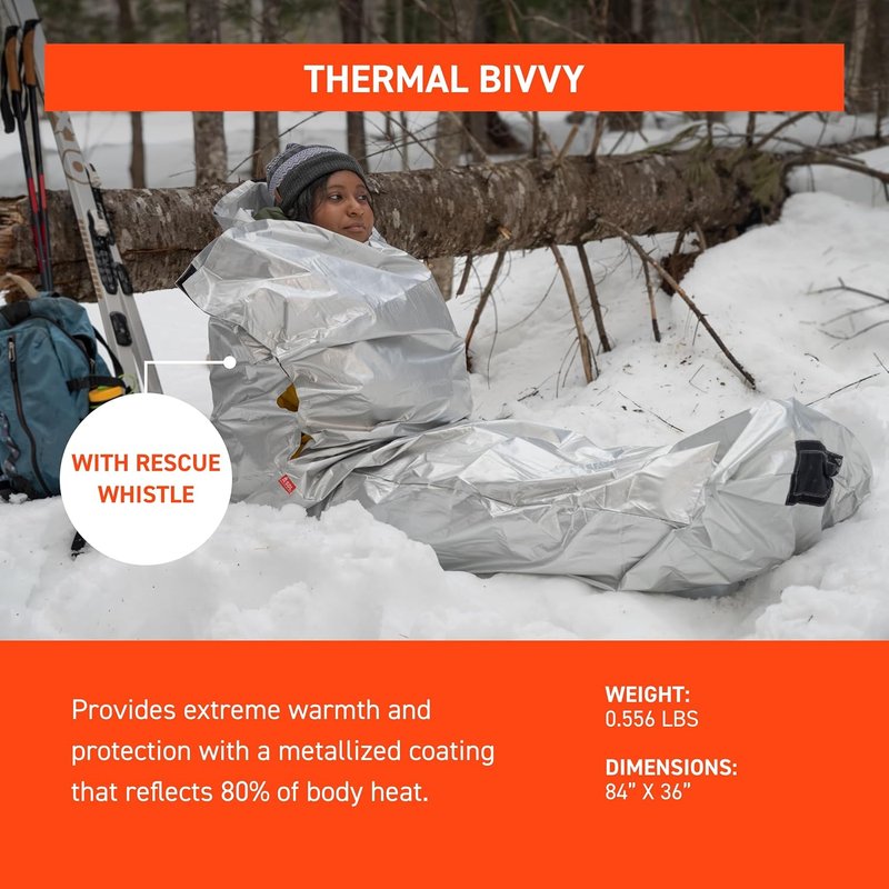SOL Thermal Bivvy - Waterproof Emergency Blanket Reflects 80% Body Heat | Survival Gear, Silver
