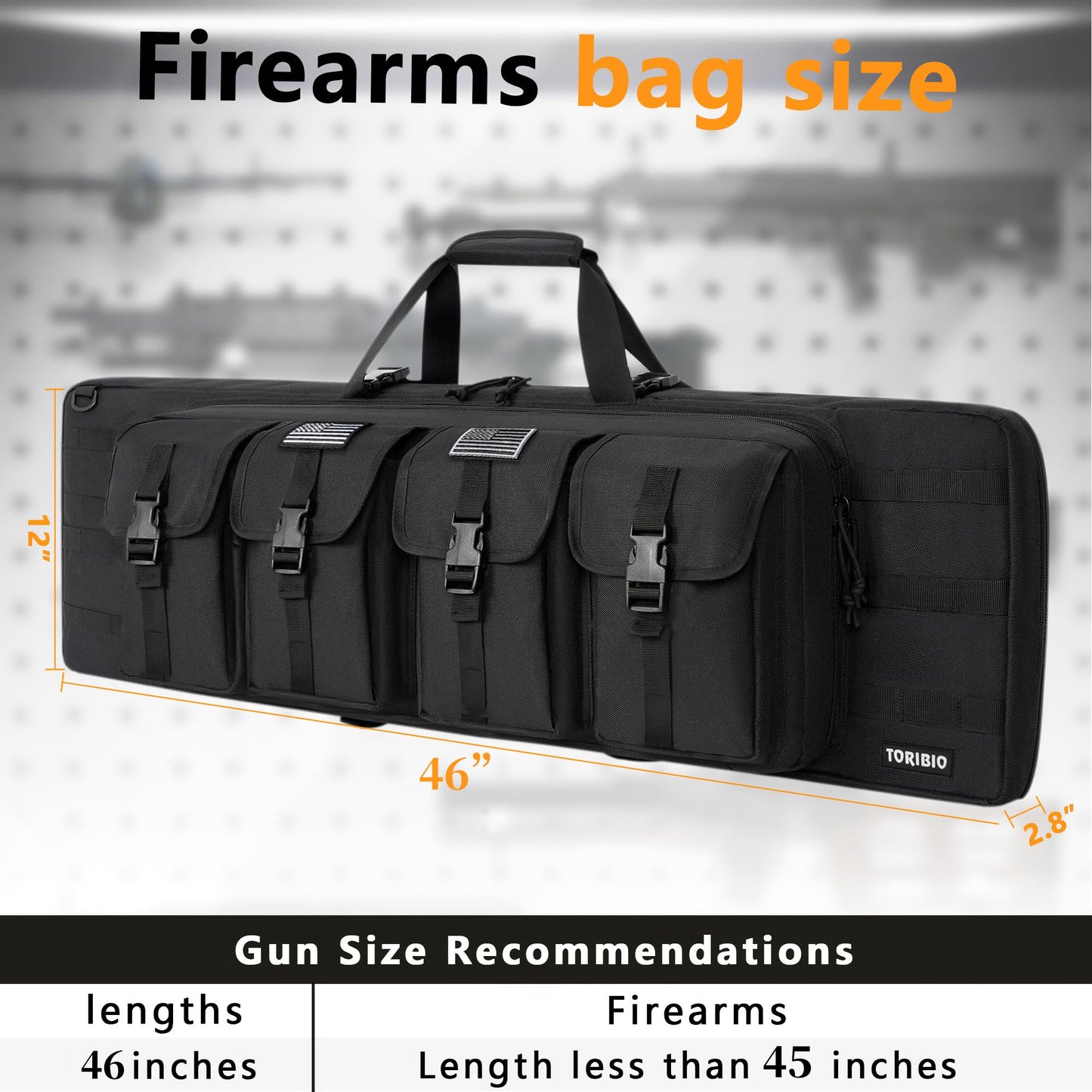 TORIBIO Double Rifle Case Gun Bag 30/34/36/42/46/48/51/55"-46" x 12" Black