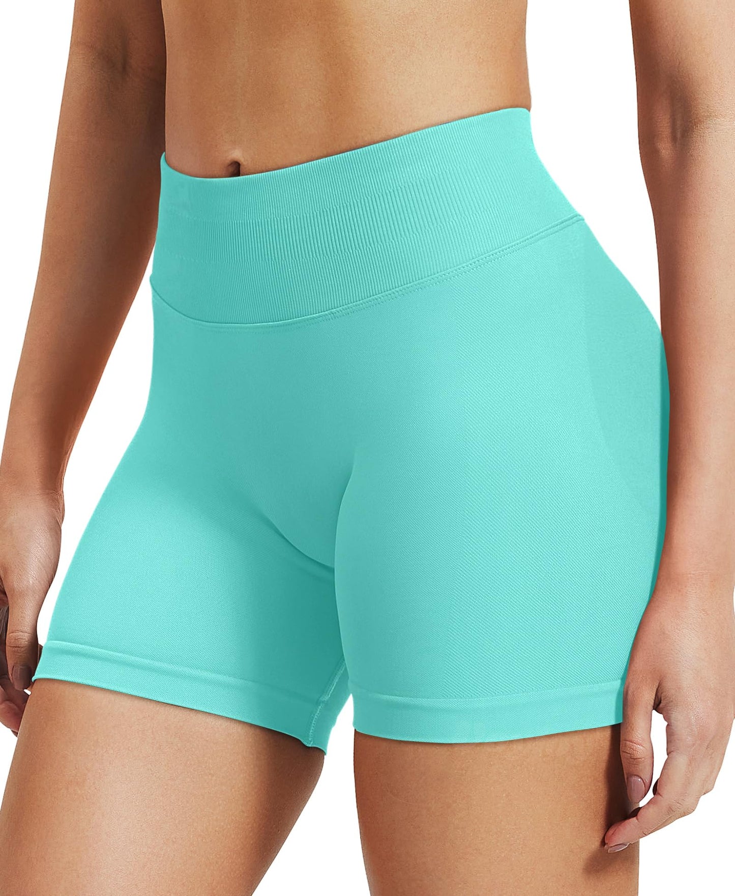 VOYJOY Women Workout Impact Shorts 2.5"/ 3.6"/ 4.5"/ 6" Scrunch Butt Lifting Gym Seamless Booty Biker Shorts Mint Green