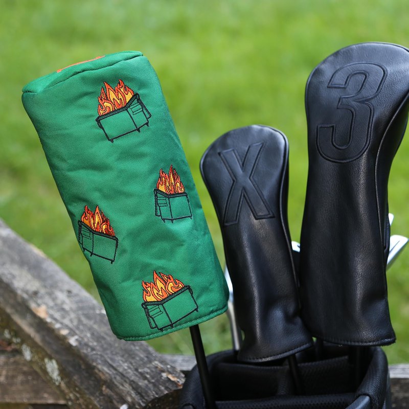 Driver Headcover - Barrel Style Driver Head Cover, Golf Club Covers - Funny Golf Gift & Unique Golf Accessories for Men and Women Golfers (Dumpster FIRE)