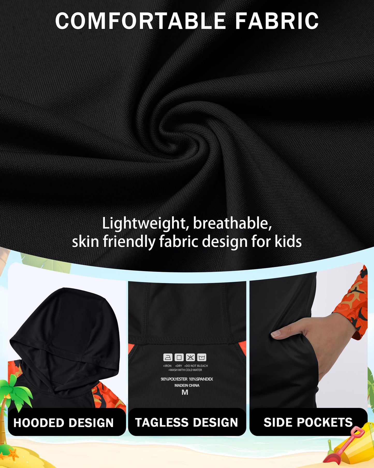 DRONIRING Boys Rash Guard Swim Hoodie, UPF 50+ UV Sun Protection Long Sleeve Fishing Shirt, Kids Youth SPF Water Shirts