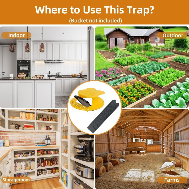 Mouse Trap Bucket - Multi-Catch Indoor Traps for Home | Auto-Reset, Humane or Lethal - Fits 5 Gallon Bucket - 4 Pack