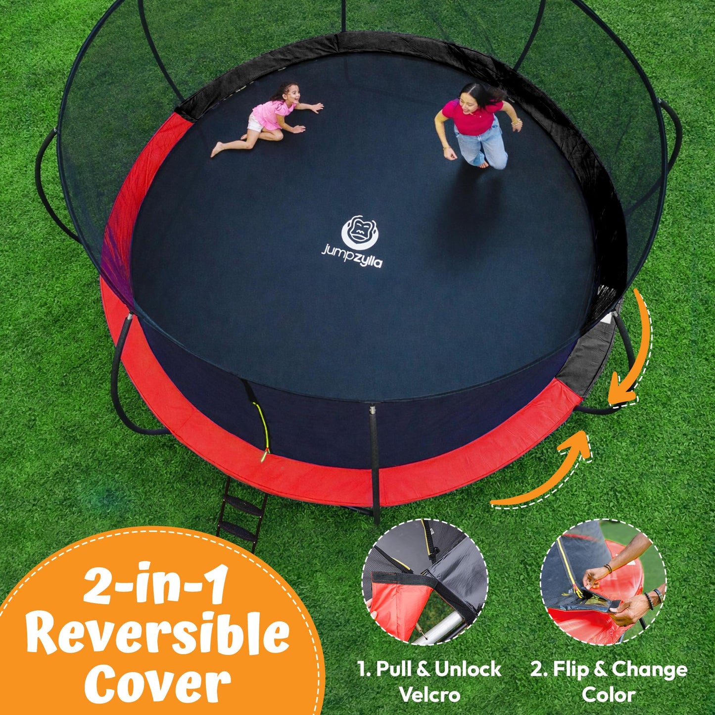 JUMPZYLLA Trampoline Outdoor 8FT 10FT 12FT 14FT 15FT 16FT with Enclosure, Non-Slip Ladder & Anti-Rust Coated Frame, ASTM Approved Recreational Backyard Large Trampoline with Net for Kids & Adults