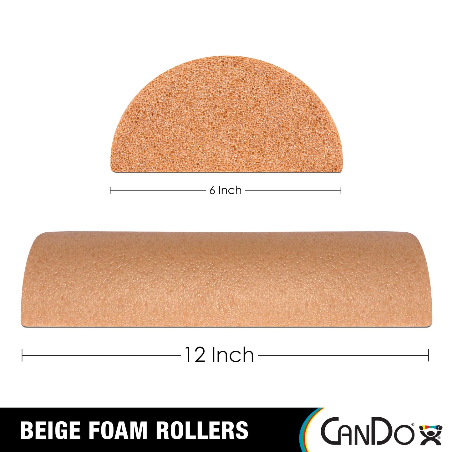 CanDo Beige PE Foam Rollers for Muscle Restoration, Massage Therapy, Sport Recovery and Physical Therapy 6" x 12" Half-Round