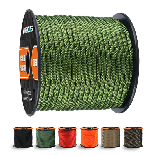 WEREWOLVES 650lb Paracord/Parachute Cord - 9 Strand Paracord Rope - 100', 200' Spools of Parachute Cord, Type III Paracord for Camping, Survival