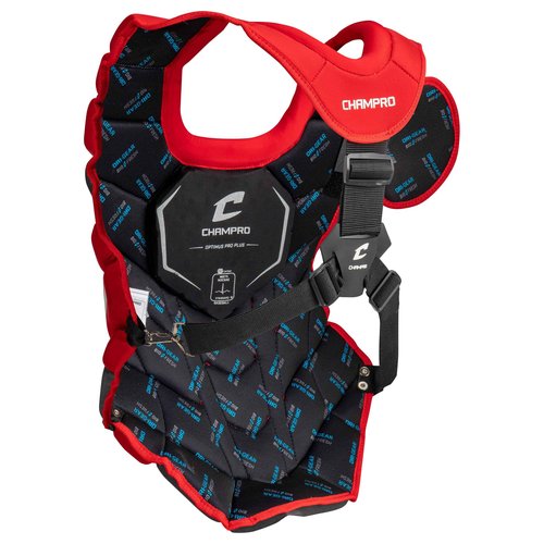 CHAMPRO Optimus Pro Plus Ergonomic Baseball Catcher’s Chest Protector for Commotio Cordis with Removeable Shoulder Cap, 15.5", Scarlet Red