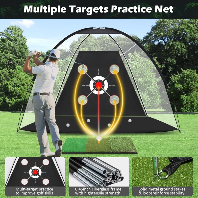 Golf Net with Heavy-Duty Hitting Mat for Indoor & Outdoor Golf Hitting Chipping Swing Driving Practice, Mult-Targets 10x7ft Practice Nets for Backyard Driving, for Men Dad Golfers