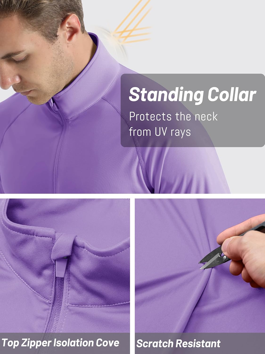 Men's Long Sleeve Athletic Shirts - UPF 50+ Sun Protection Rash Guard | 1/4 Zip Pullover for Outdoor Running