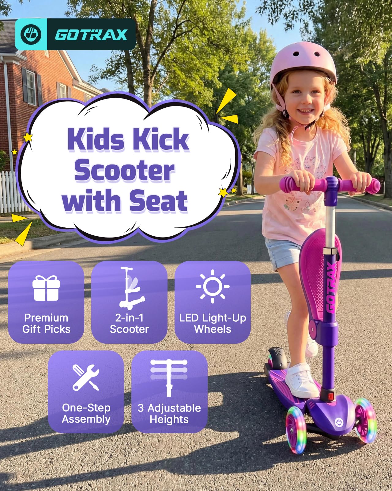 Gotrax KS3 Kick Scooter with Seat, 3 Wheels for Kids Age 2+, Gifts