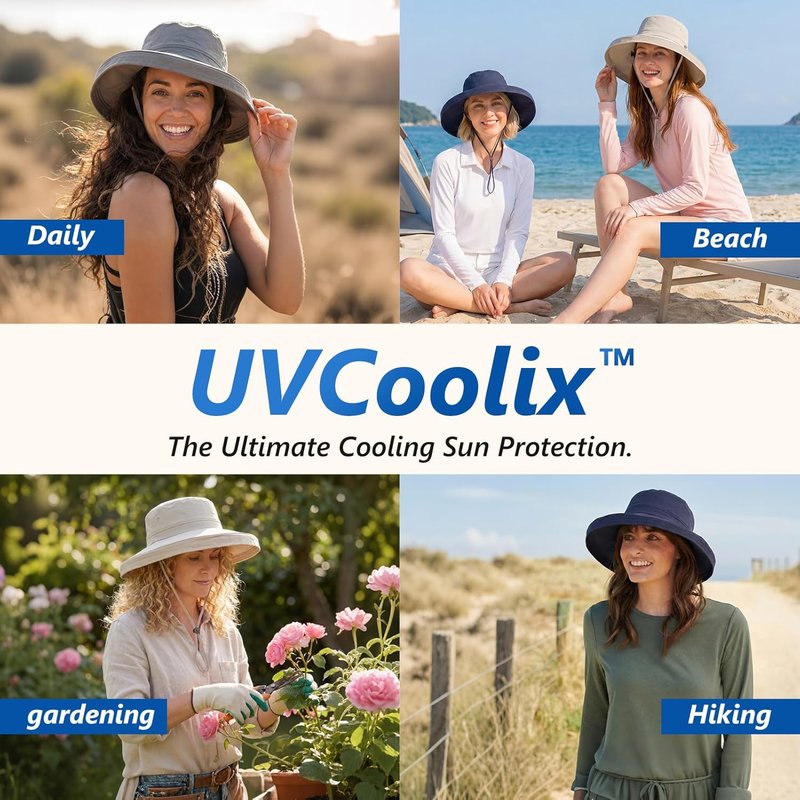 UVCoolix™ Cooling Sun Hat for Women - Ponytail Hole, UPF 50+, Wide Brim, Water Resistant, Packable for Hiking & Beach