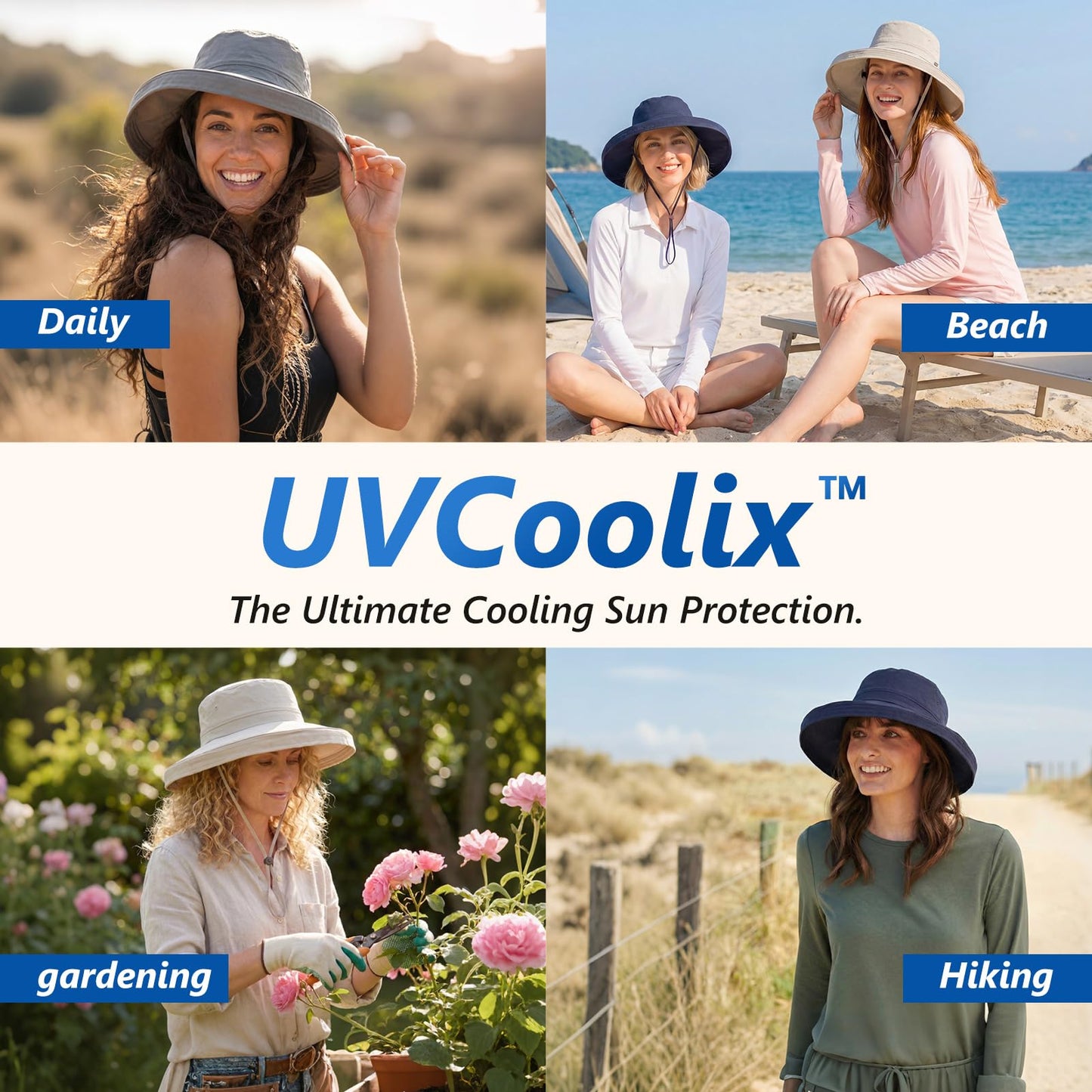 TOP-EX UVCoolix™ Cooling Sun Hat Women Ponytail Hole UPF 50+ Wide Brim Water Resistant Breathable Packable Hiking Beach (US, Alpha, Small, Medium, Green)