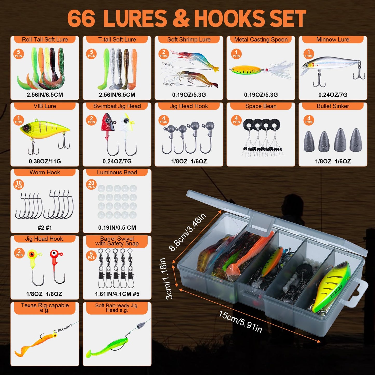 Goture Fishing Pole and Reel Combo, Portable Fishing Rod and Reel,Compact Fishing Gear for Travel, Lure Fishing Rod Combo Carbon Fiber 6-Piece Rod with Reel Lines Lures Tools and Storage Bag