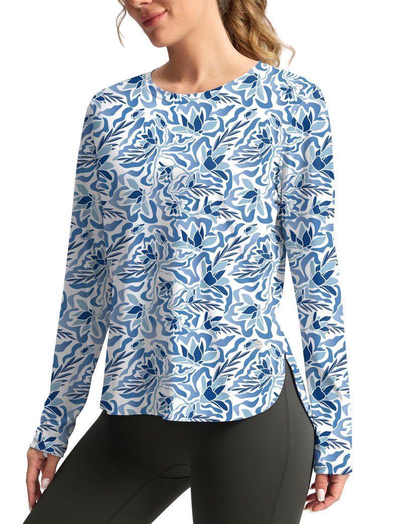 Women's Sun Shirts UPF 50+ Long Sleeve UV Protection Shirt Lightweight Quick Dry Workout Hiking Tops for Women(Peri Blue Freesia,XL)