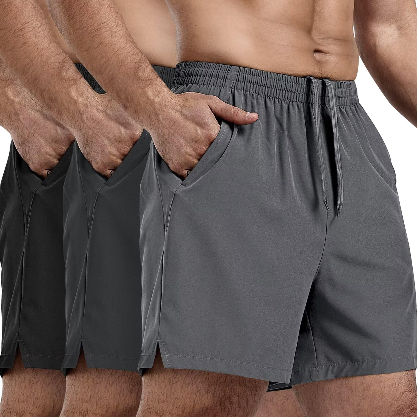 FIONECA 3 Pack Men's Athletic Running Shorts 5 Inch,Quick Dry Gym Workout Shorts with Zip Pockets