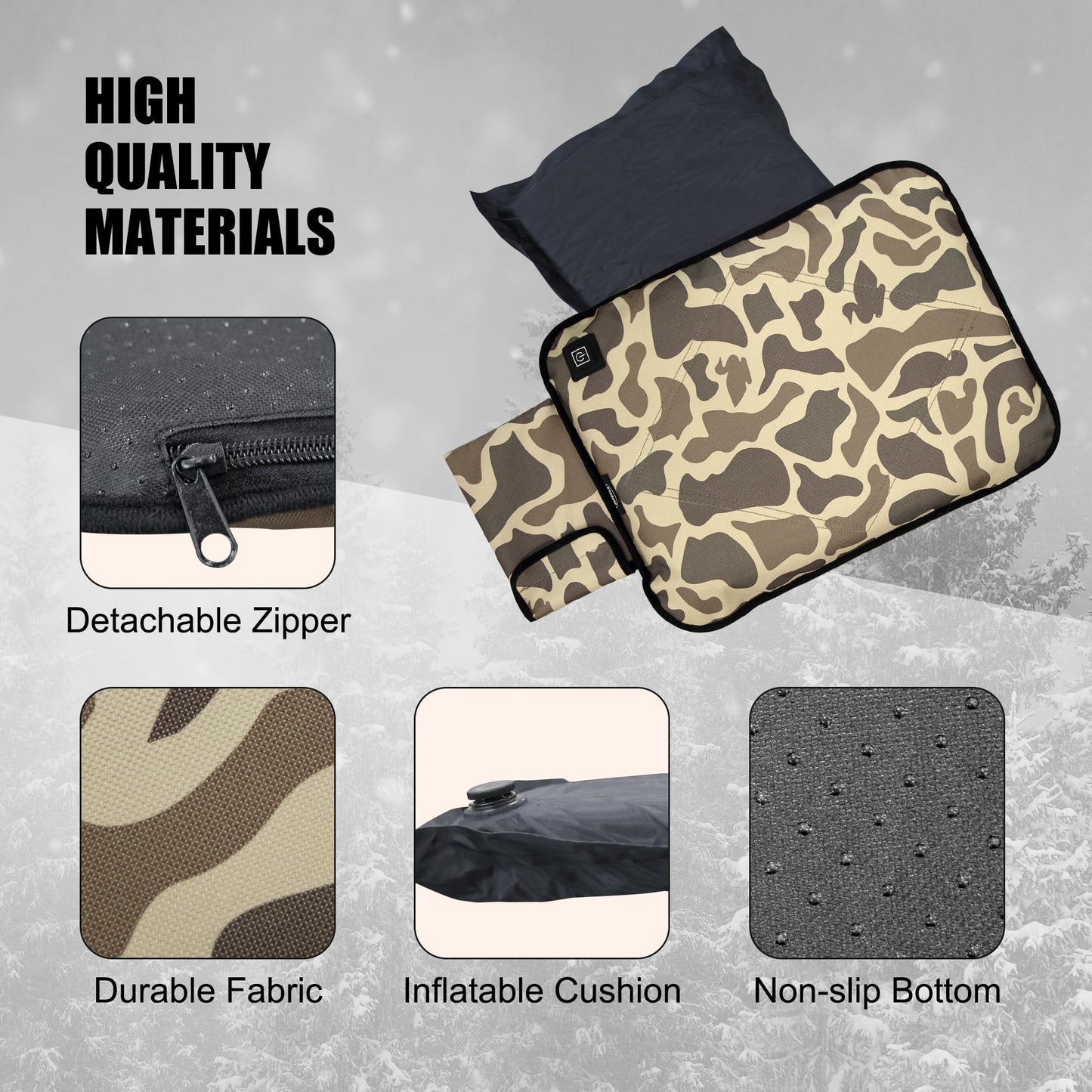 Portable Heated Seat Cushion,Heated Stadium Seats for Bleachers(Camo Green)