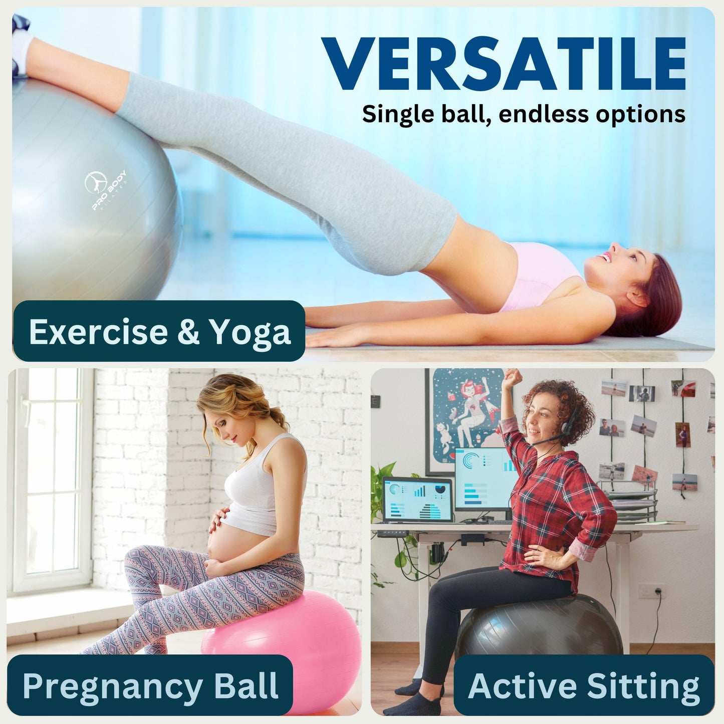 ProBody Pilates Yoga Ball - Gym Grade Exercise Ball (Green, 55 cm)