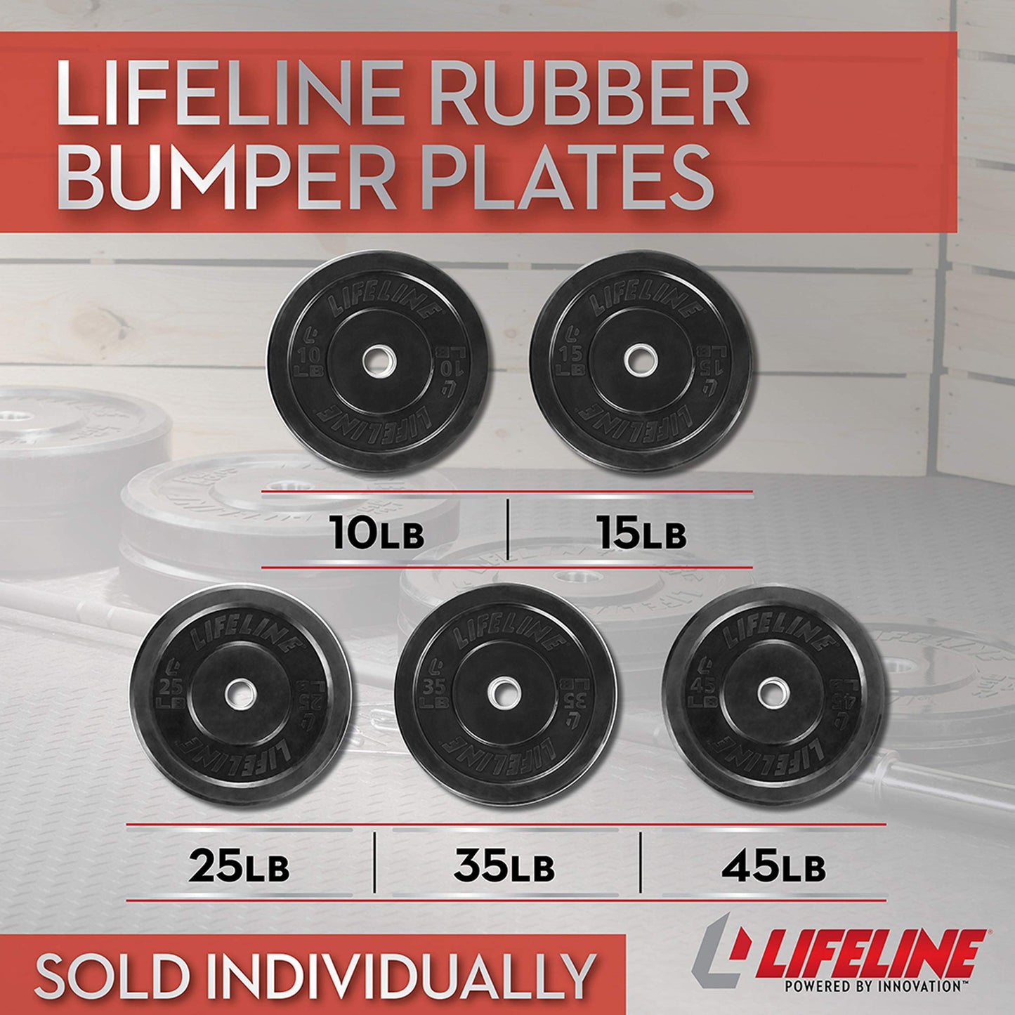 Lifeline Rubber Bumper Plate - Multiple Weight Options Black, 35 LBS