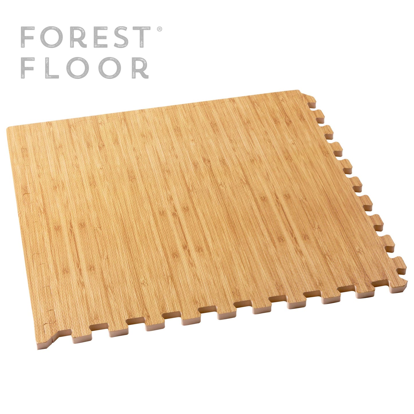 Forest Floor 3/8 Inch Thick Printed Foam Tiles, Premium Wood Grain Interlocking Foam Floor Mats, Anti-Fatigue Flooring – Stylish Flooring Solution, Light Bamboo, 100 Sq Ft