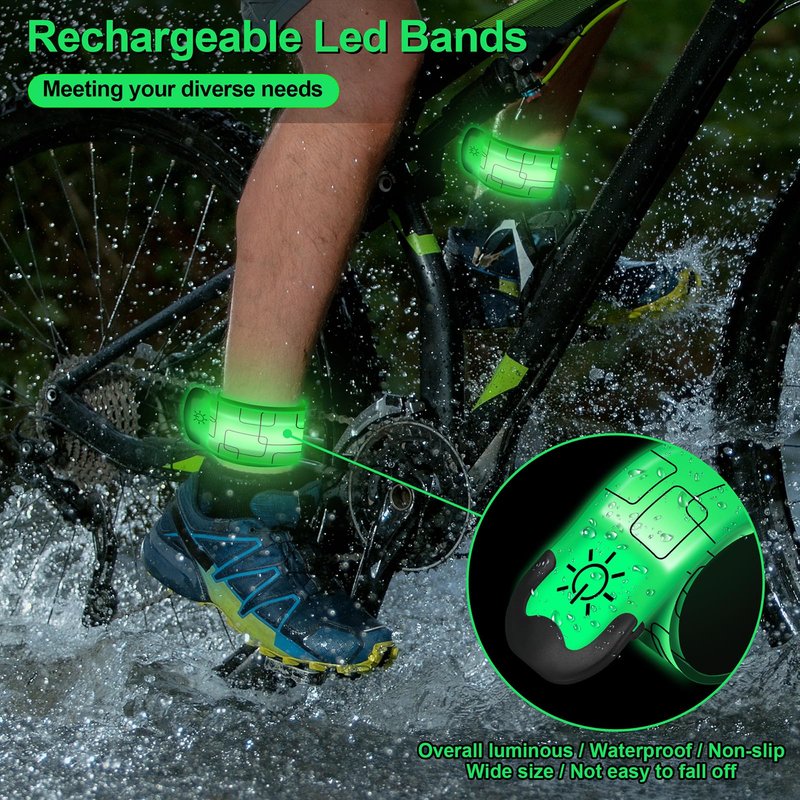 LED Armband Rechargeable for Night Running Walking(2 Pack), High Visibility LED Slap Armband Reflective Running Gear, 6 Colors & 3 Modes Adjustable Light Up Armbands for Men Women Kids (Green)