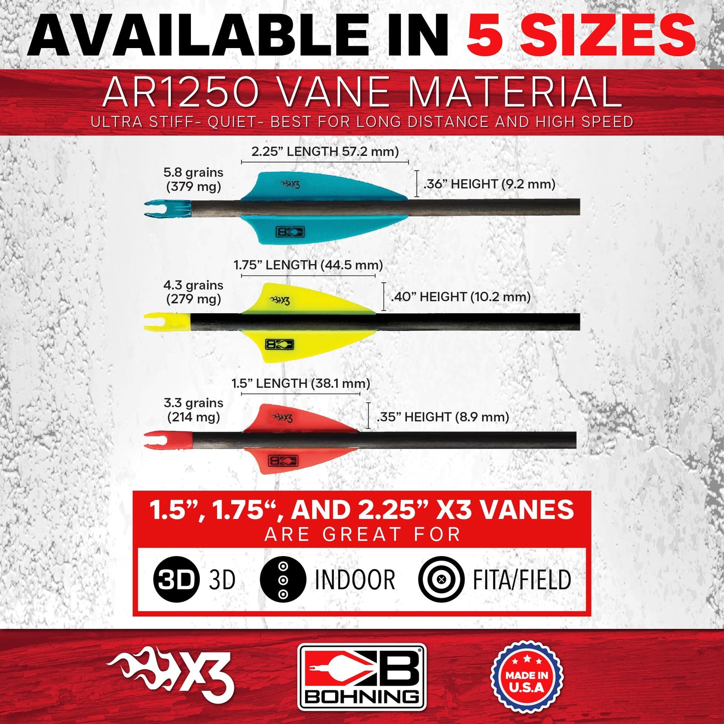Bohning X3 Vane, 2.25", Neon Yellow, 100pk
