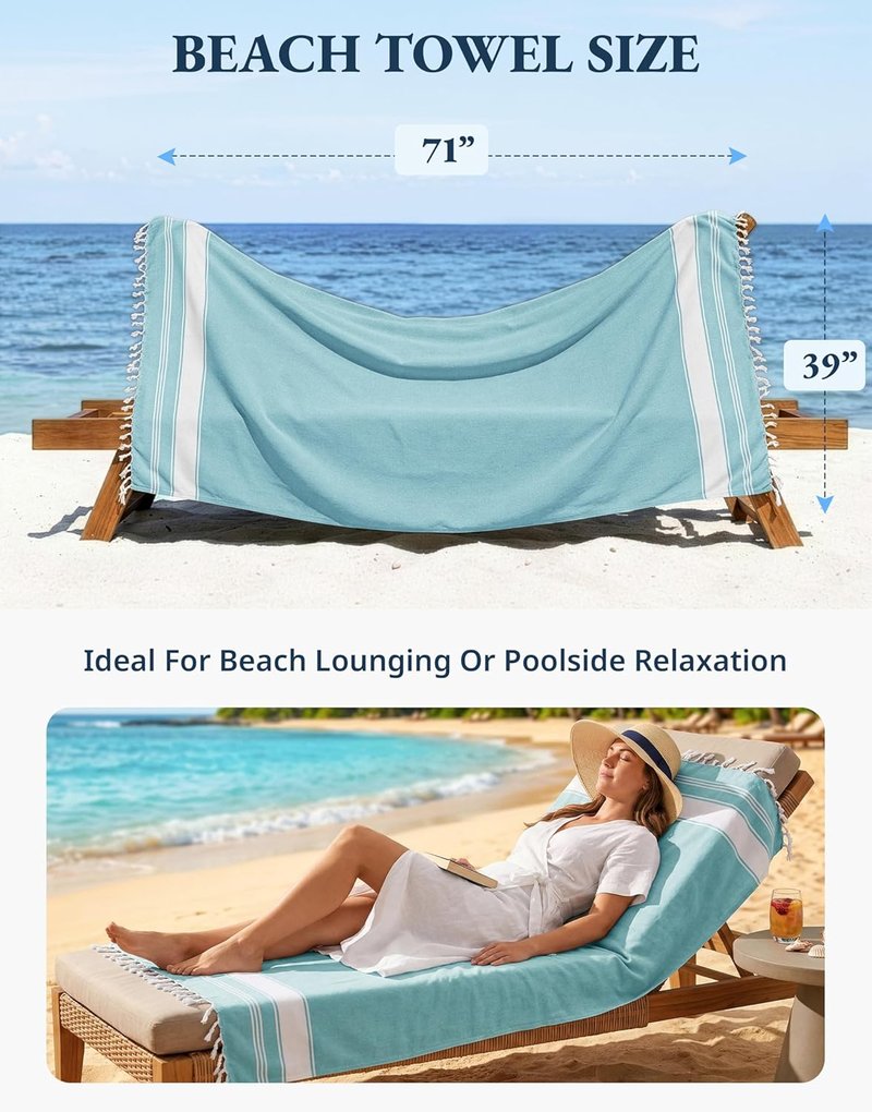 Extra Large Beach Towel - Oversized Quick Dry, Absorbent & Sand Free | 39"x71" - Aqua