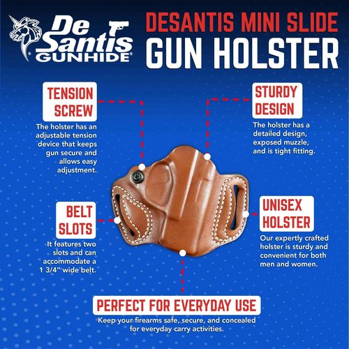 DeSantis Thumb Break Mini Slide Holster - Leather Holsters for Pistols, OWB Holster, Leather Pistol Holster, Adjustable, Compatible with Springfield Hellcat, Hellcat OSB - Right Hand Draw, Tan