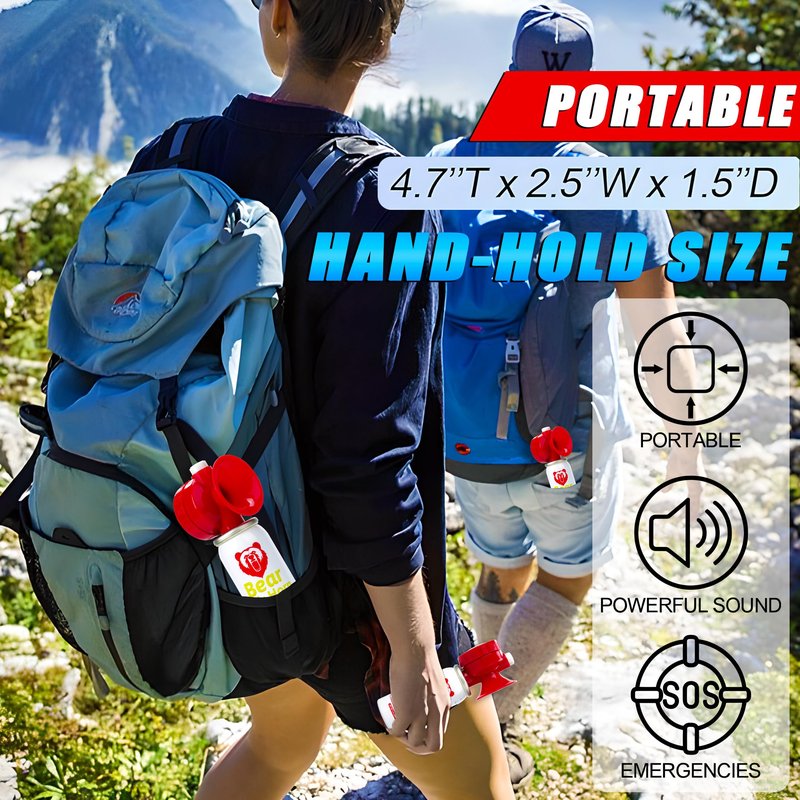 1.4oz Bear Horn for Self Defense, 123dB Loud Mini Air Horn, Audible Up to 1/2 Mile, Safety Air Horn for Hiking,Camping and Outdoor Protection (Red 2pcs)