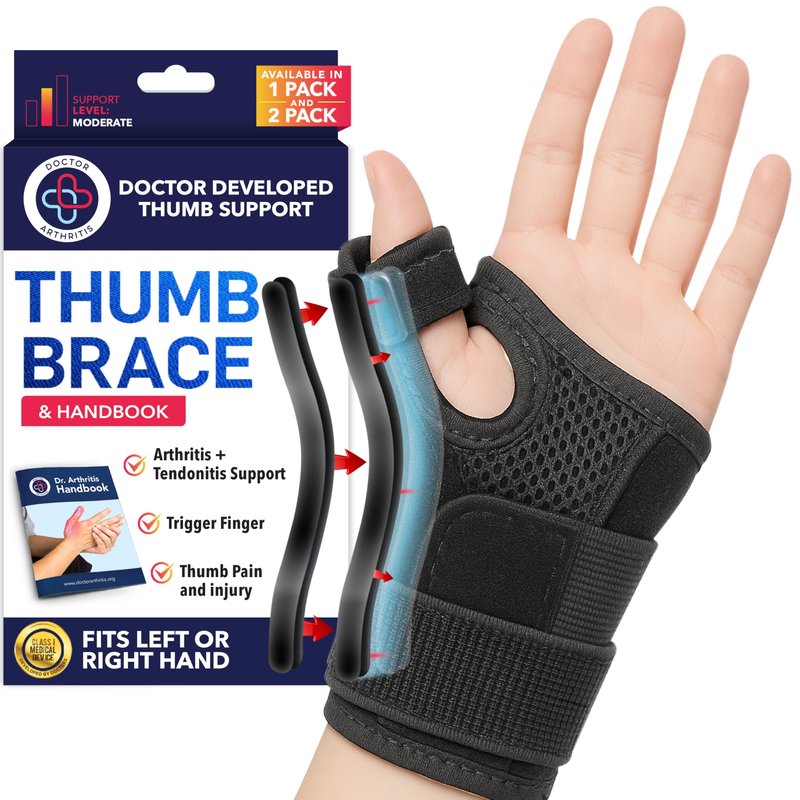 Dr. Arthritis Thumb Brace, Medical Thumb Splint Right & Left Hand, Wrist, Thumb Support, Thumb Spica Splint, Thumb Support for Arthritis (Black Single)