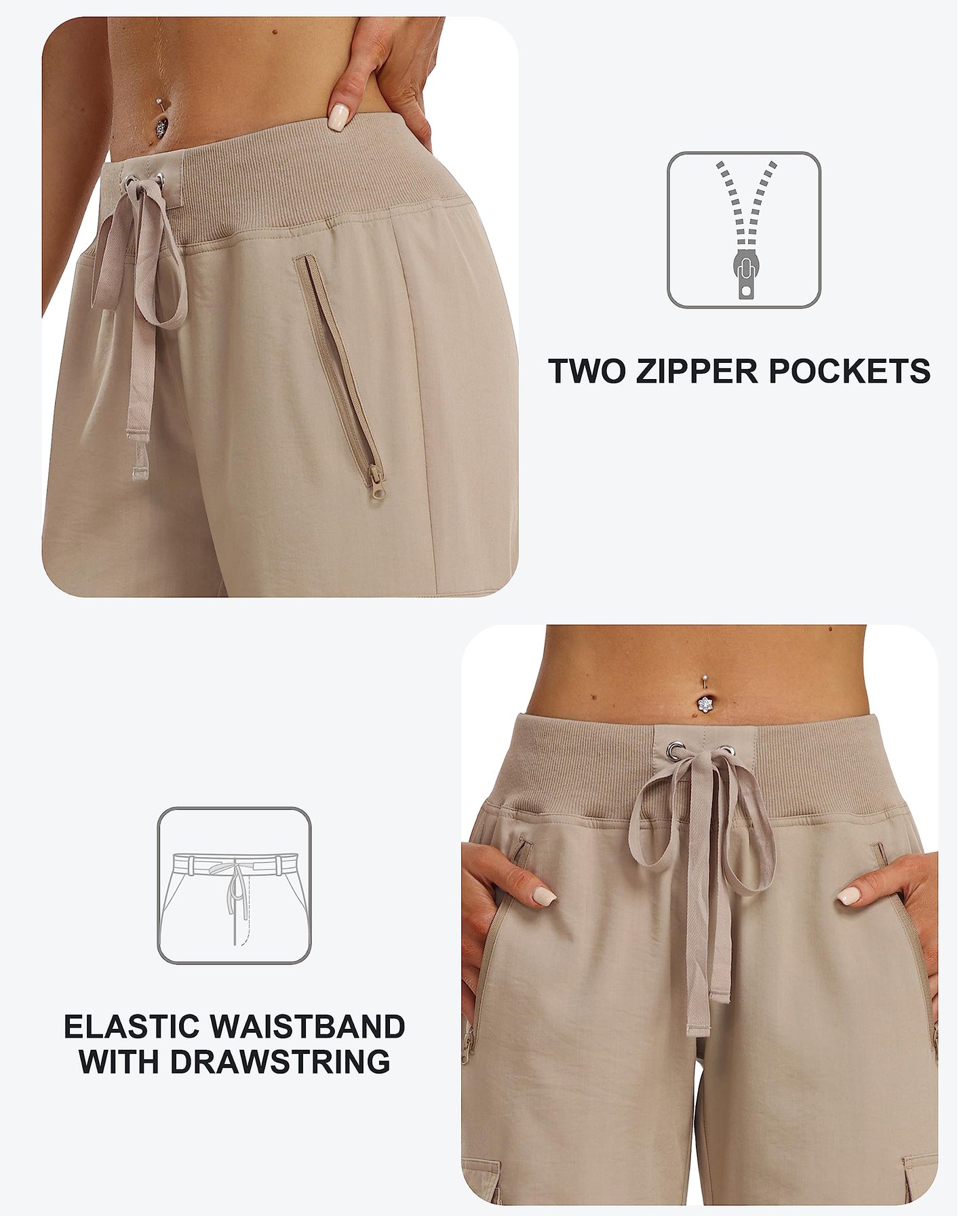 MoFiz Womens Capris with Pockets Loose Fit Casual Capri Pants Lightweight Ladies Cargo Pants for Hiking Khaki M