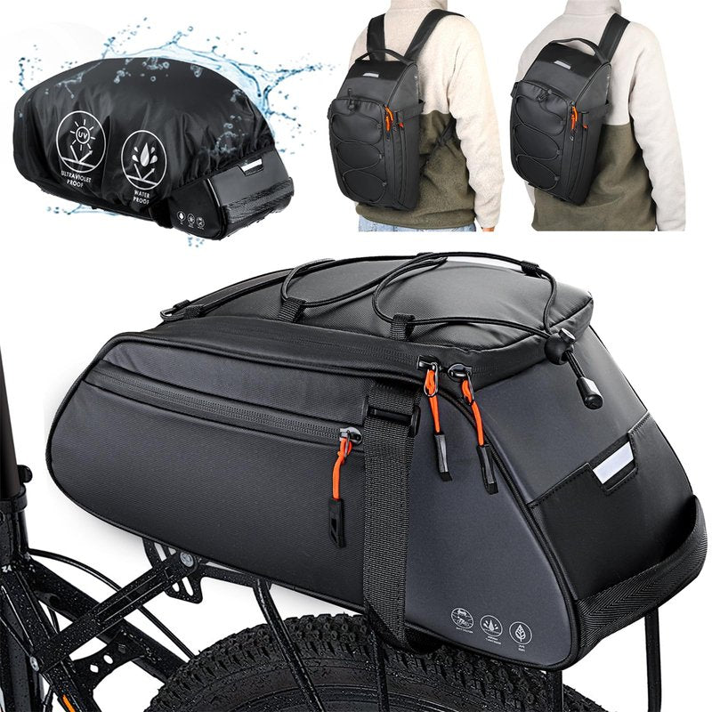 WOTOW Bike Rack Bag Waterproof - 9.5L Large Capacity Bike Trunk Bag, Reflective Bicycle Saddle Panniers, Cycling Bags Back Seat Storage Cargo Carrier Pouch with Shoulder Strap & Hook