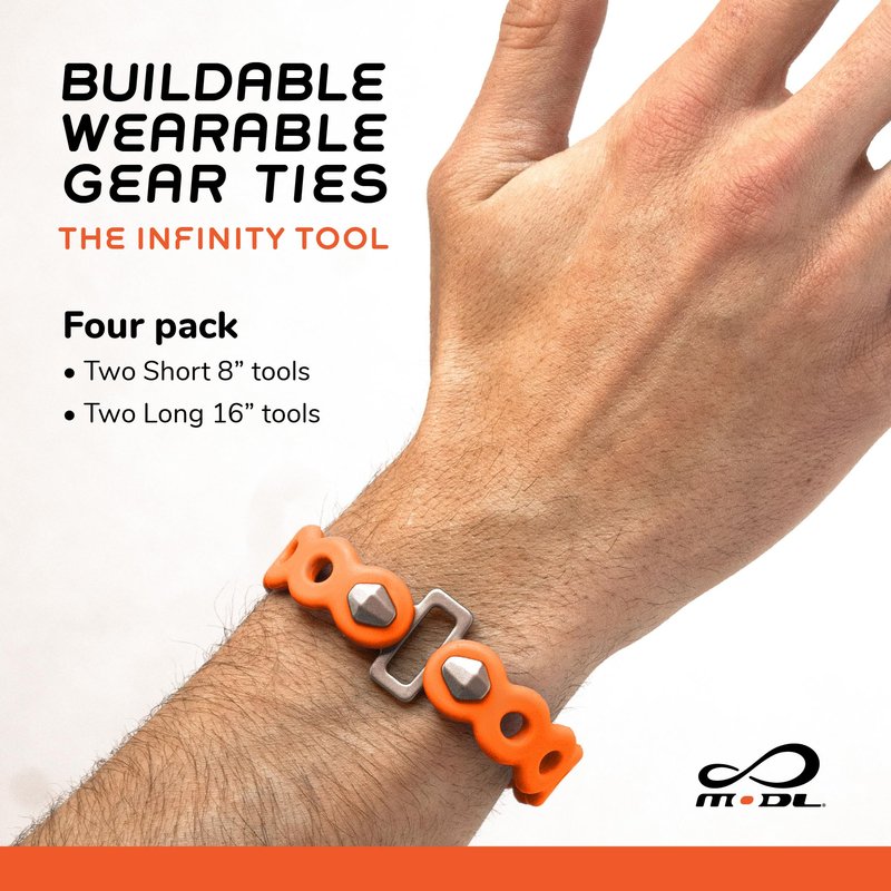 MODL Infinity Tool™ 2.0 Modular Straps (4-Pack) - Flexible Multi-Tool, Gear Strap, Wearable Gadget for Outdoor Adventure, Survival, Camping, Travel, EDC (Neon Orange)