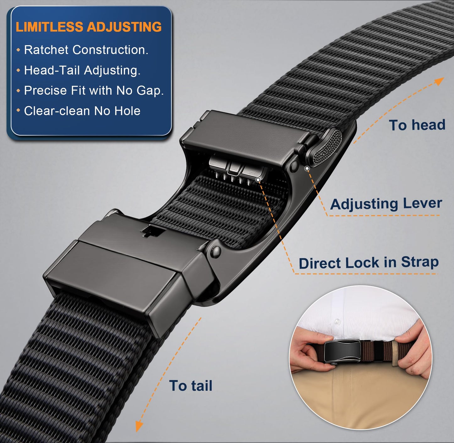BULLIANT Men Reversible Ratchet Web Belt Trimmable 1 3/8"-2 IN 1-Gift Boxed