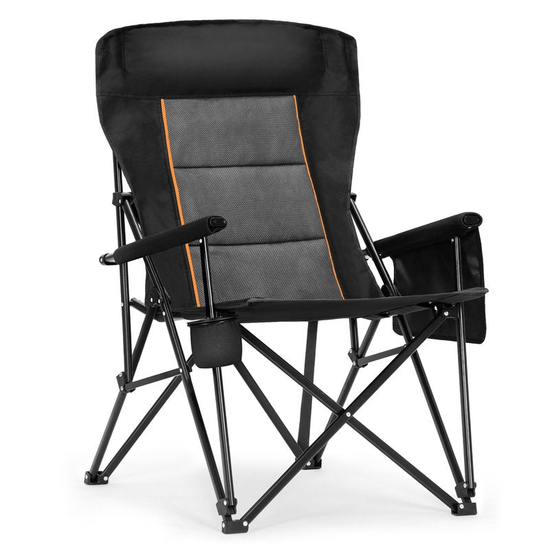 ALPHA CAMP Heavy Duty High Back Camping Chairs 500LBS Capacity Oversized Folding Chair Outdoor Chair with Headrest,Lawn with Side Pocket for Lawn, Sports and Fishing, Black,1PC