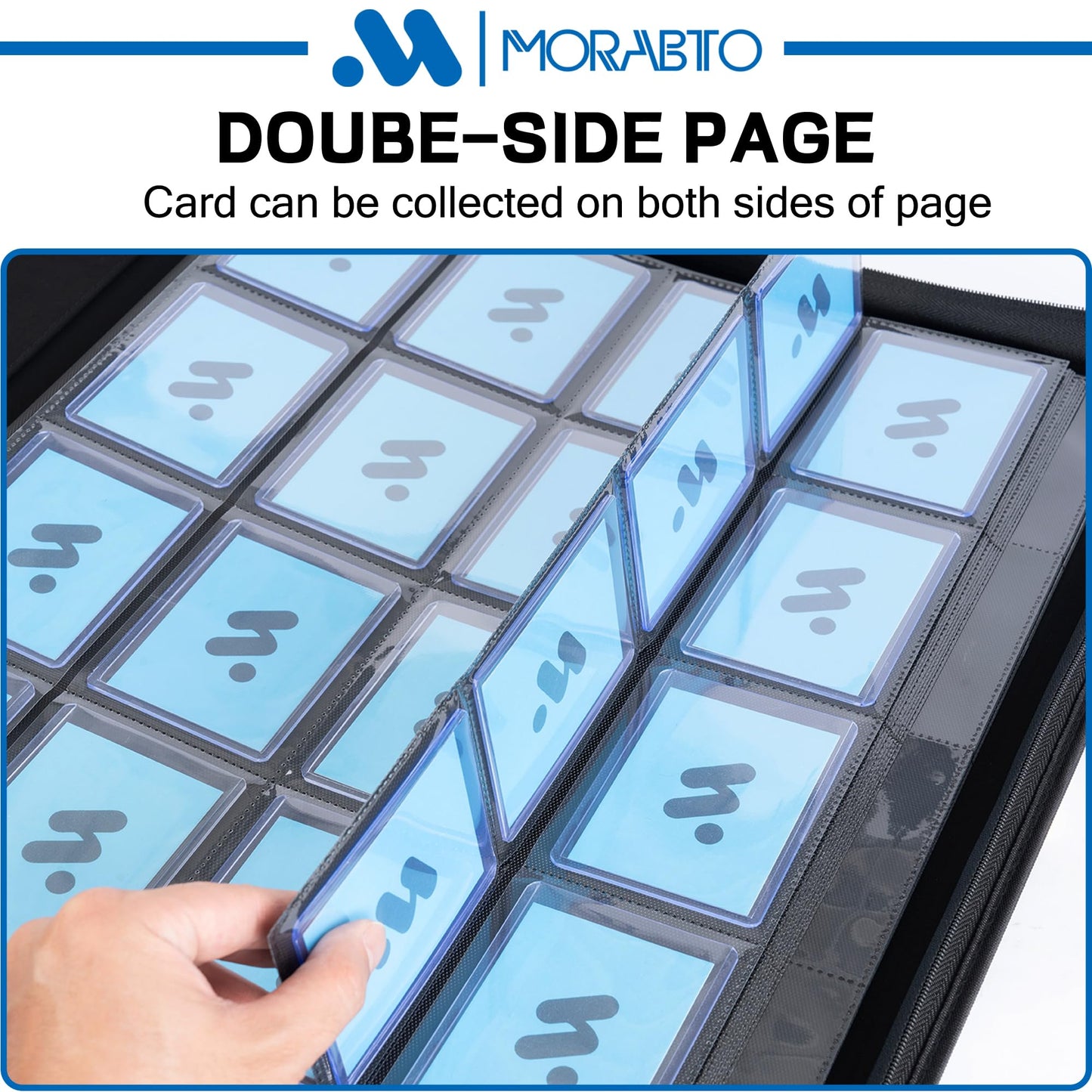 MORABTO Top Loader Binder, Holds 640 Top Loaders,16 Pocket Top Loader Binders for 3" x 4" Rigid Cards,Top Loader Card Binder for Hard Plastic Top Loaders -Black