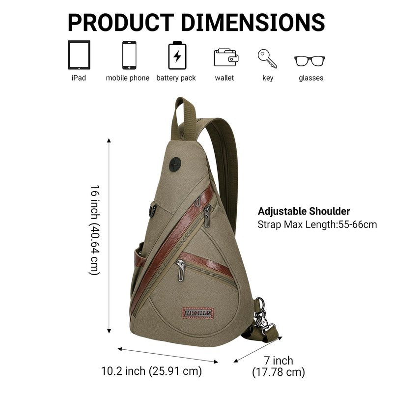 WITZMAN Canvas Sling Bag for Men Women Convertible Sling Backpack Crossbody Vintage Chest Bag Travel Casual Daypack（A8003 Army Green）
