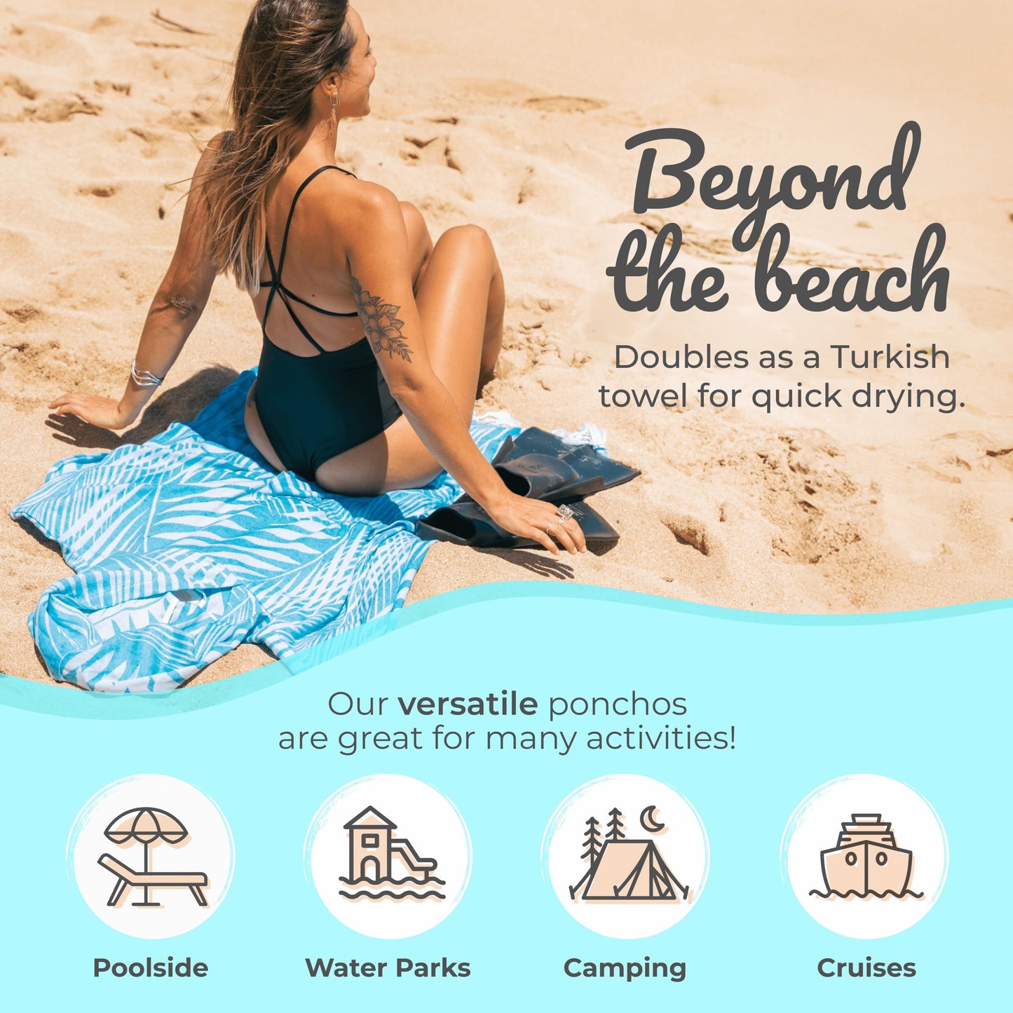 Nova Blue Surf Poncho – Large Changing Towel (33 x 37) – 100% Cotton Hooded Towel Adult for Surf Beach Pool and Swim (Multi tie-dye)