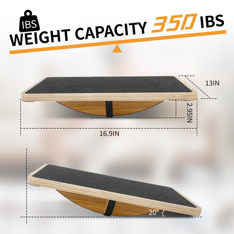 Balance Board for Physical Therapy, Wooden Wobble Board for Balance Training and Ankle Strengthening, Anti-Slip Surface, 350 lbs Capacity Standing Desk Rocker Board (180°)