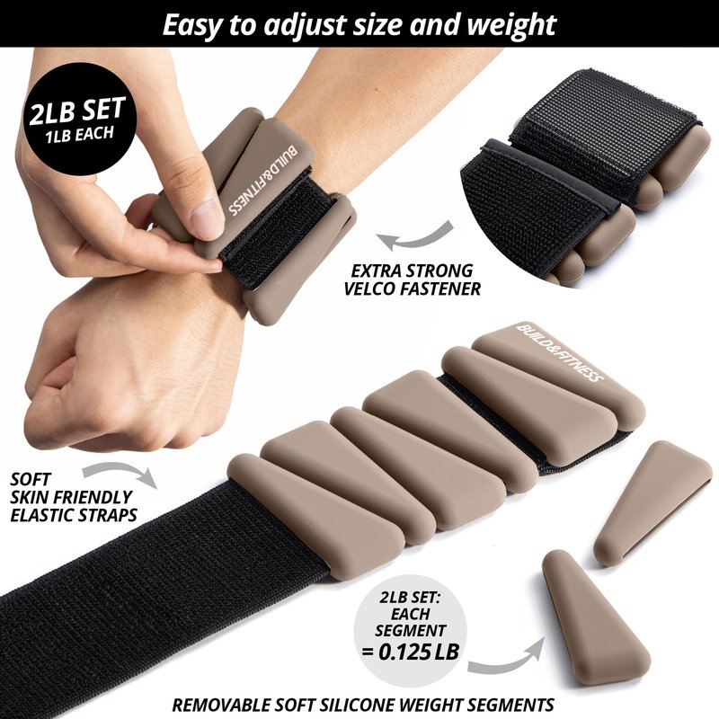 Wrist & Ankle Weights, Adjustable Bands for Women & Men Workouts, Set of 2 (1lb or 2lb each / 1kg or 2kg total). For Running, Jogging, Walking, Yoga, Dance, Pilates, Aerobics, Strength Training (Mocha, 2LB (1LB each))