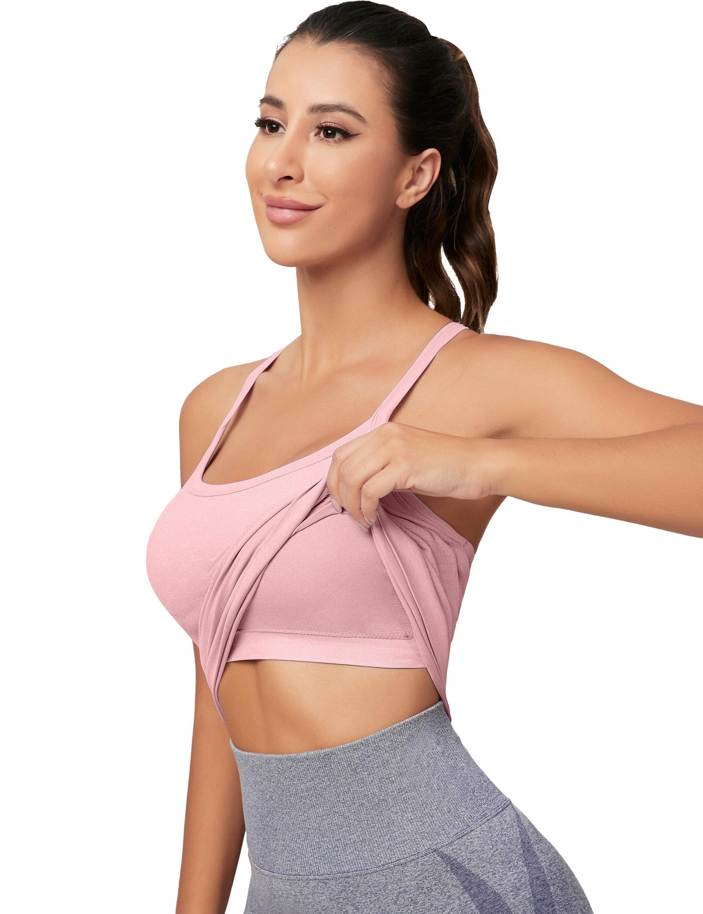 MathCat Workout Tank Tops for Women with Built in Bra, Sleeveless Gym Tops Seamless Racerback Athletic Yoga Shirts Pink