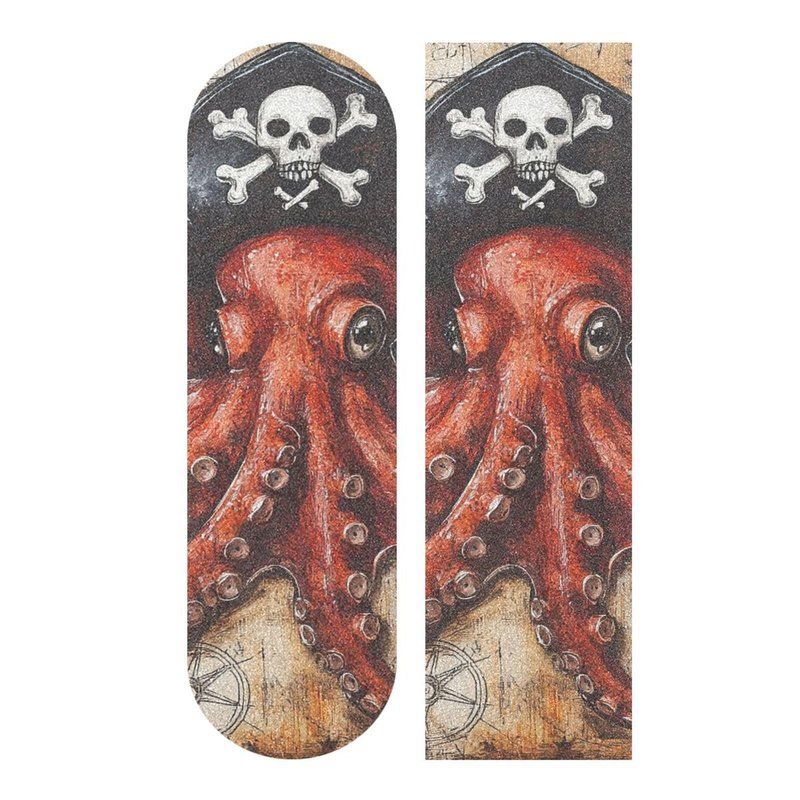 QwThum Octopus Pirate and Compass Skateboard Grip Tape Anti Slip Griptape Sheets Longboard Grip Tape Scooter Grips Design Print Standard Paper Boys Girls Teens Women Men 44x10 in