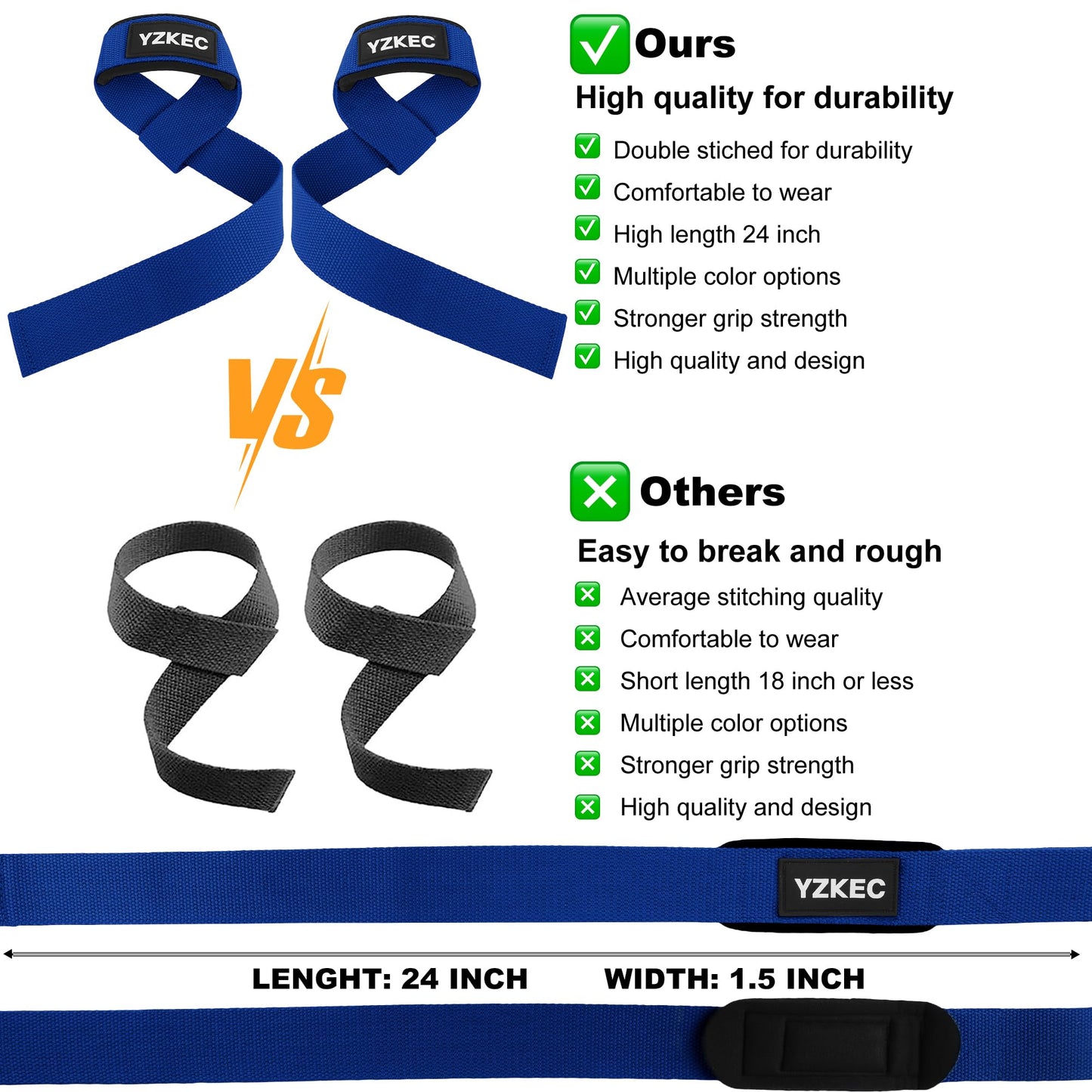 YZKEC 24" Cotton Weight Lifting Wrist Straps with Neoprene Cushioned Padded for Wrist Support and Protection，Weightlifting，Strength Training，Bodybuilding，Powerlifting，Dumbbell Workout，Men and Women