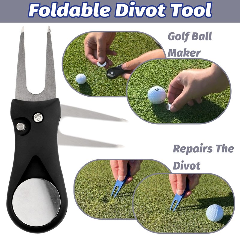 Golf Accessories Kit - Microfiber Waffle Pattern Golf Towel with Clip, Club Brush Groove Cleaner & Clip, Divot Tool with Marker - For Men & Women