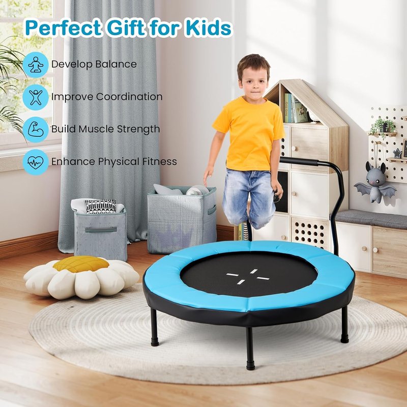 GYMAX Mini Fitness Trampoline - 40" Rebounder with Detachable Handle & Safety Foam Pad | Indoor/Outdoor Exercise for Kids & Adults