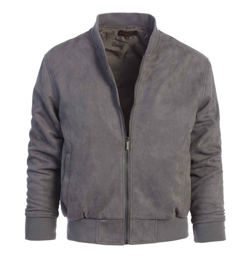 Gioberti Men's Faux Suede Bomber Jacket with Warm Light Inner Padding, Charcoal, M