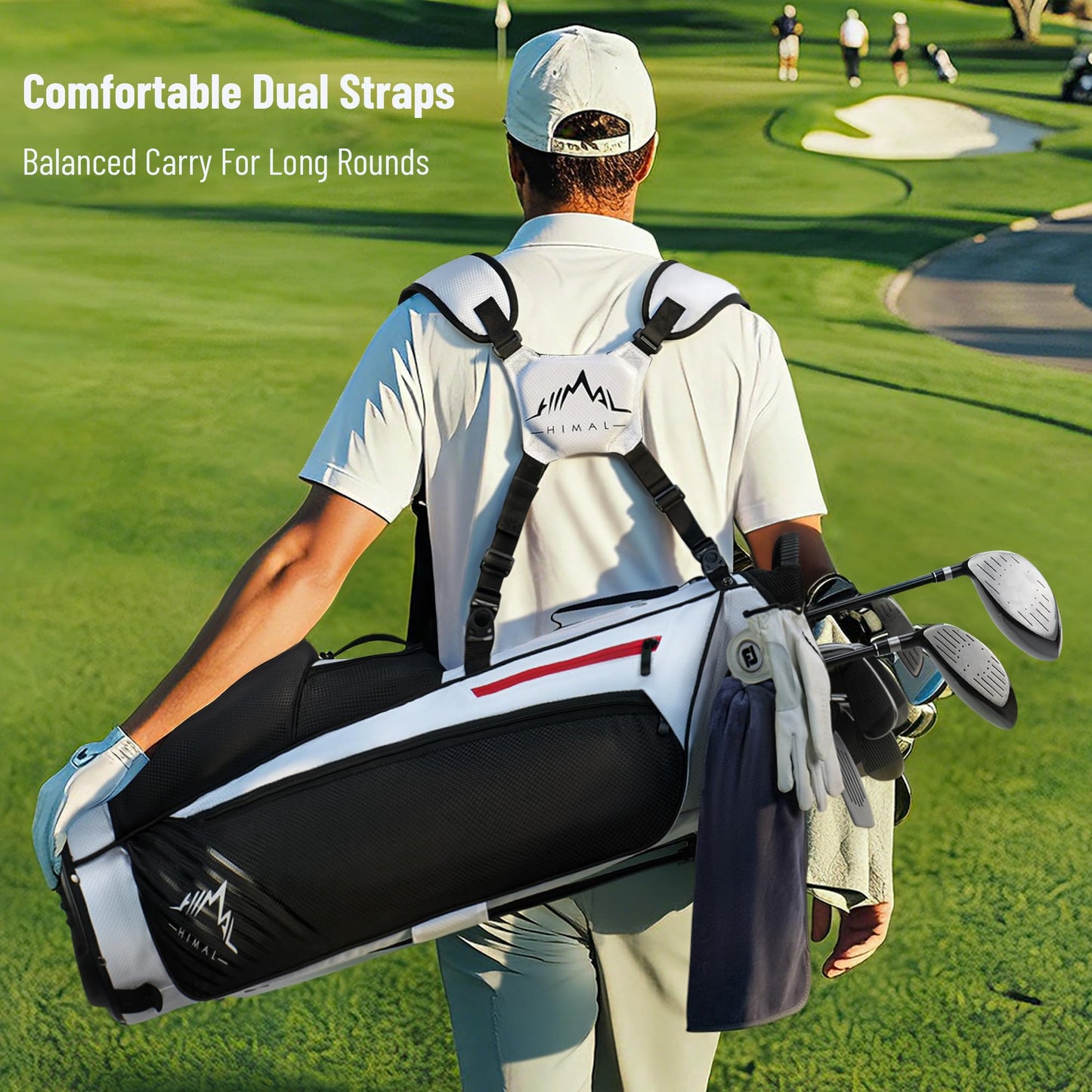 UNIHIMAL 8-Way Golf Stand Bag, Lightweight Walking Golf Bag with Full-Length Dividers, Cooler Pocket and Rain Hood, for Men Women, Black White